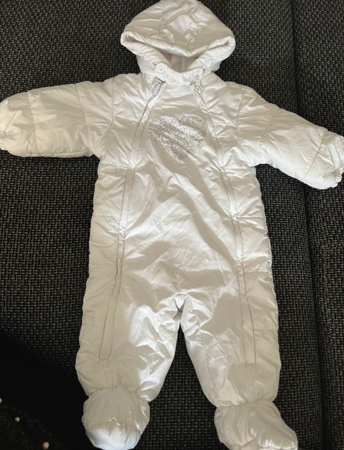 Combinaison polaire blanche cœur fille 12 mois 80cm - photo numéro 1