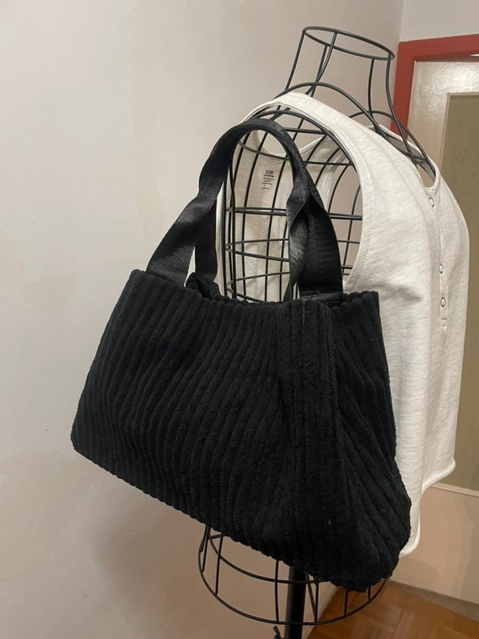 Sac Fourre-Tout Chic en Velours Côtelé Noir pour Femme - photo numéro 16