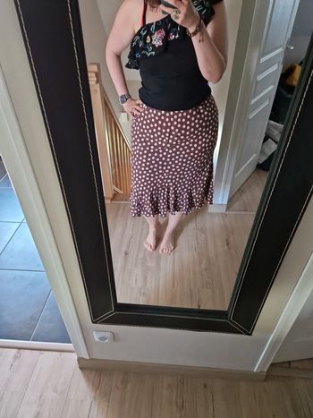 Jupe midi per una pois marron beige taille 46