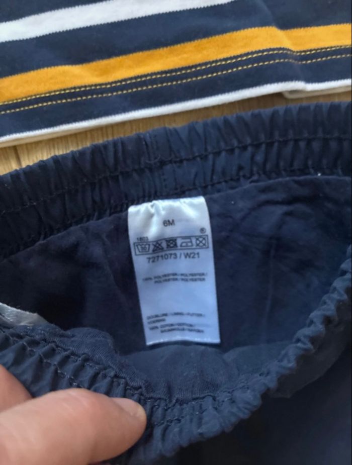 Ensemble 6 mois – t-shirt rayé + jogging doublé chaud - photo numéro 2