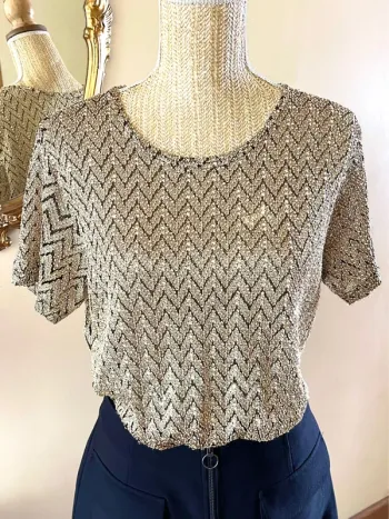 Sublime Top à Manches Courtes - Maille Effet Chevron Vintage