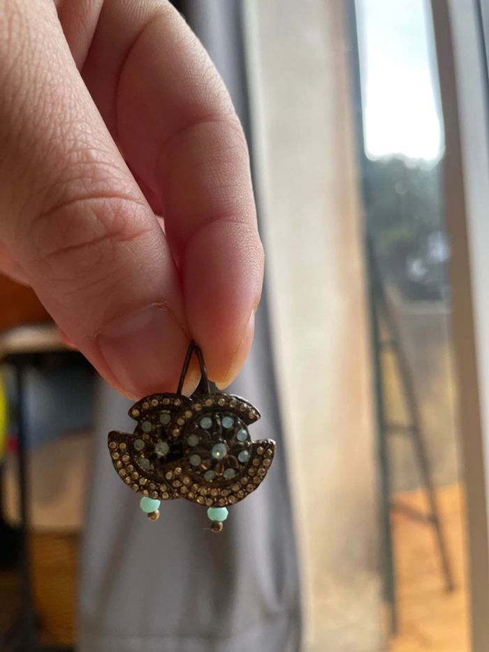 Boucles d’oreille dormeuse bleu et etain - photo numéro 3