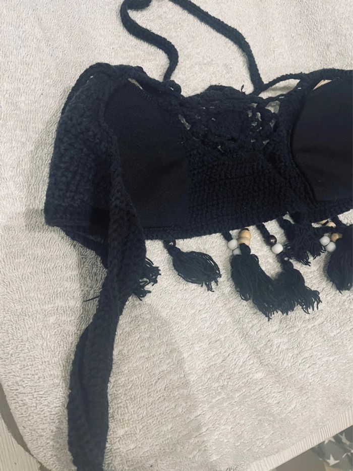 Haut de maillot de bain en tricot a franges avec perles - photo numéro 8