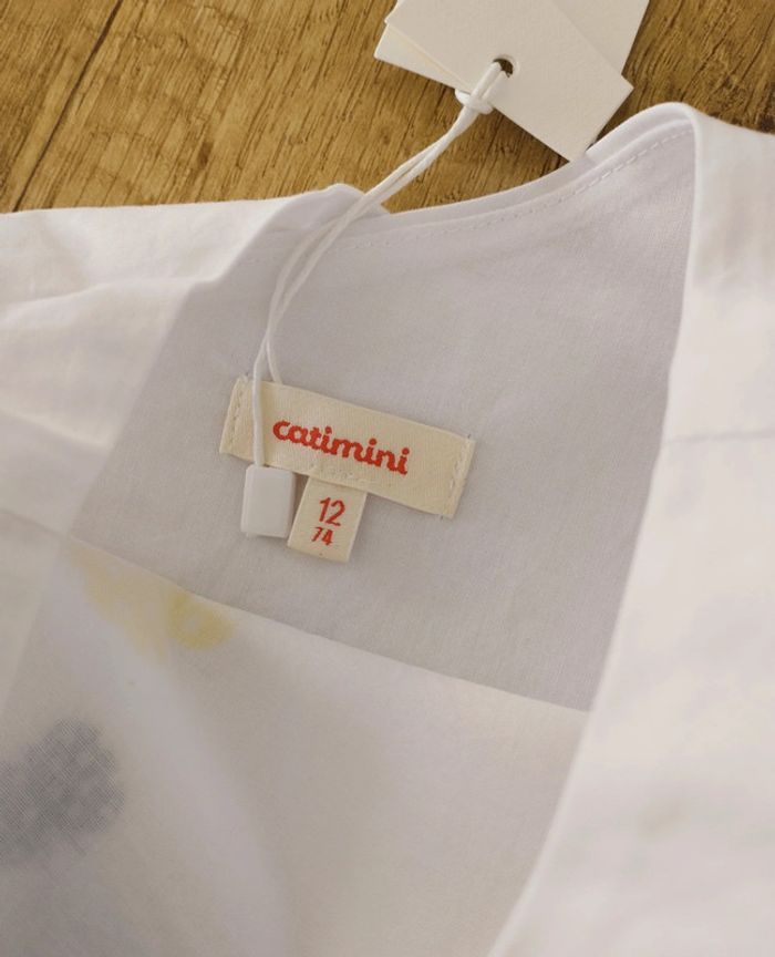 Débardeur fille blanc jaune et marine taille 12 mois Catimini - photo numéro 4