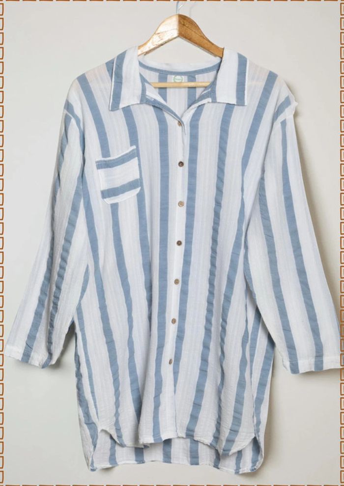 Chemise rayée bleu et blanc Boomil Taille L/XL (convient à un S/M oversize) - photo numéro 2