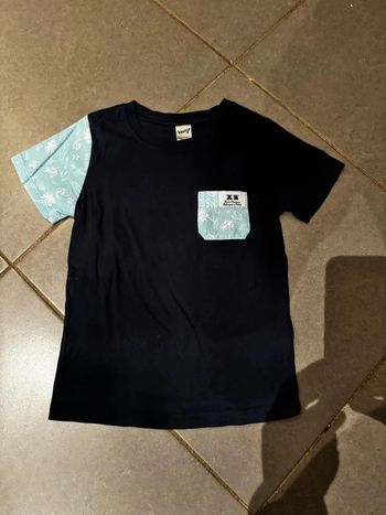 T shirt manches courtes avec une poche - Réva Créations - Tahiti / Bora bora- Bleu marine - 4 ans