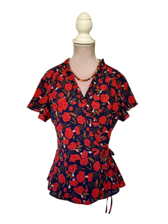 🌺 Chemisier cache-cœur bohème romantique S/36 Andy & Lucy Boho chic floral wrap blouse🌺 - photo numéro 2