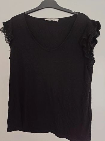 Haut Promod noir manches courtes brodées taille L