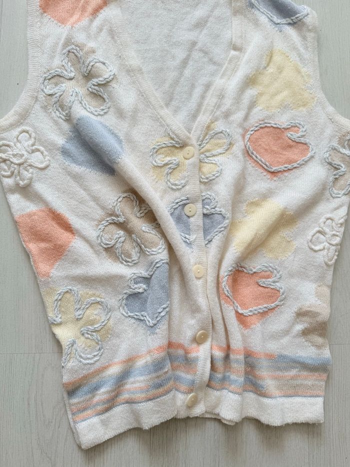Pull Gilet sans manches vintage Flowers fleurs brodées - photo numéro 6