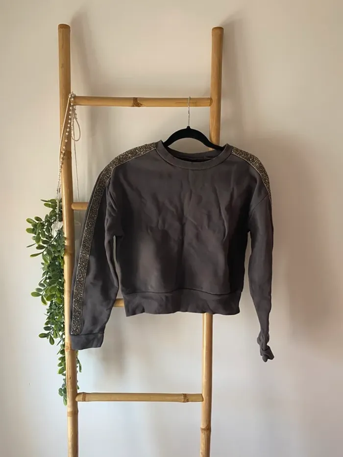 Sweat gris à strass