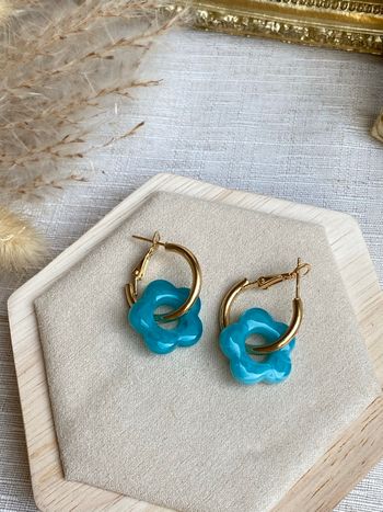 Boucles d’oreilles créoles fleur turquoise 