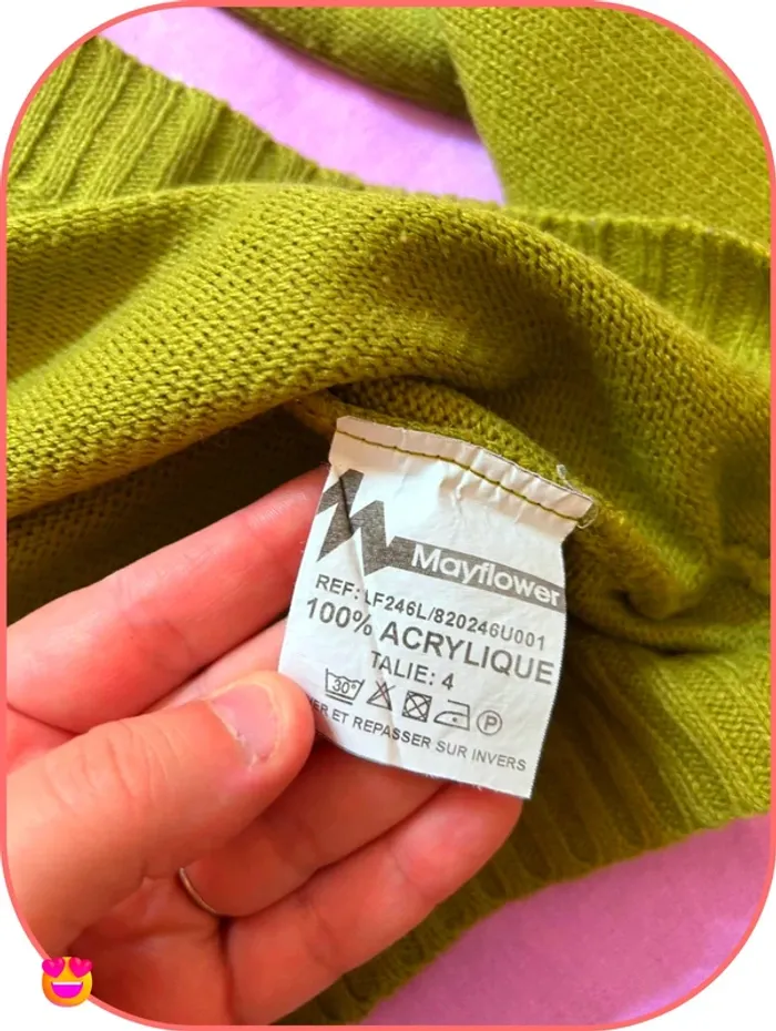 Pull en maille vert olive Mayflower, encolure bateau et boutons - Taille L (T4) - photo numéro 5