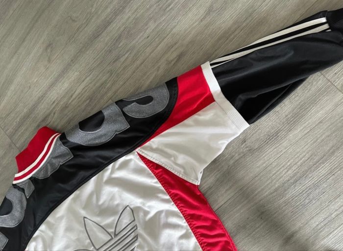 Veste zip satinée blanc gris noir rouge Adidas Vintage TXXL - photo numéro 5
