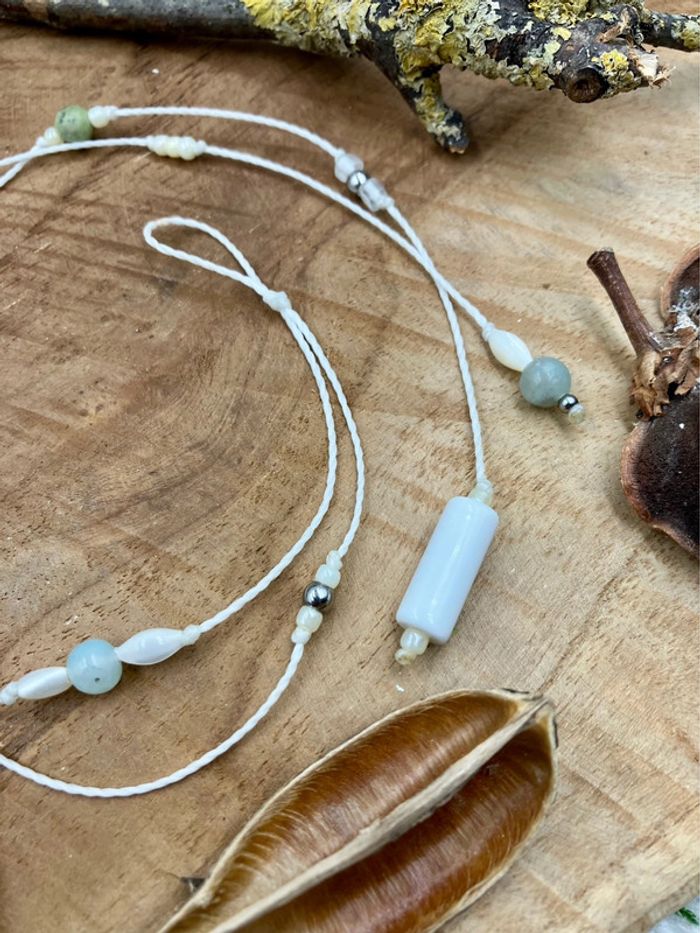 Bijou de cheveux - ateba - macramé pierre Amazonite et Jaspe - photo numéro 2