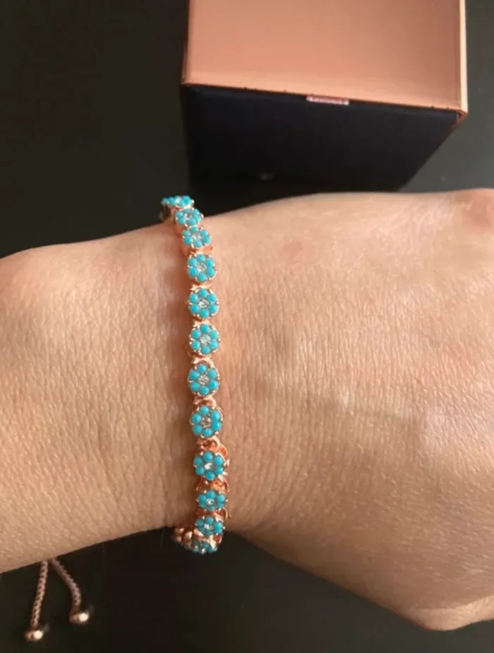 Manoush bracelet turquoise fleurs plaqué or rose - photo numéro 2