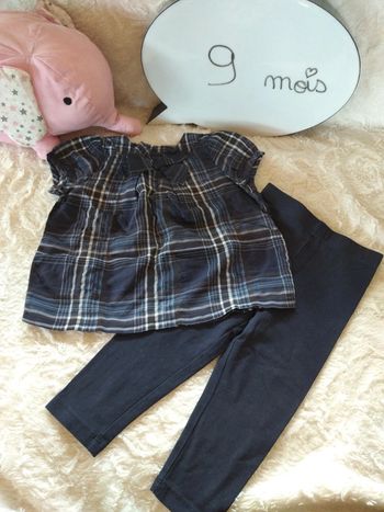 Ensemble (blouse manches courtes nœud+legging) Fille 9 mois Bout'chou