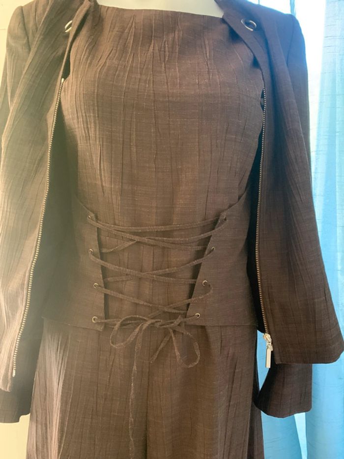 Ensemble 1 2 3 marron tailleur salopette jambes larges +blazer taille 42 - photo numéro 6