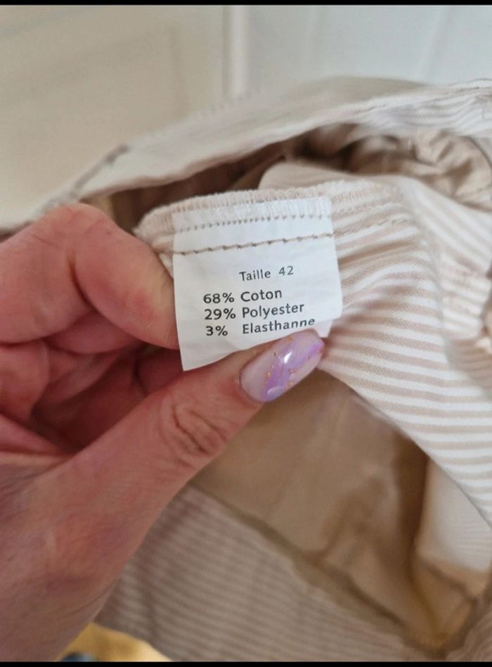 Pantalon à jambe large rayer blanc et beige femme mim taille M/38 - photo numéro 9