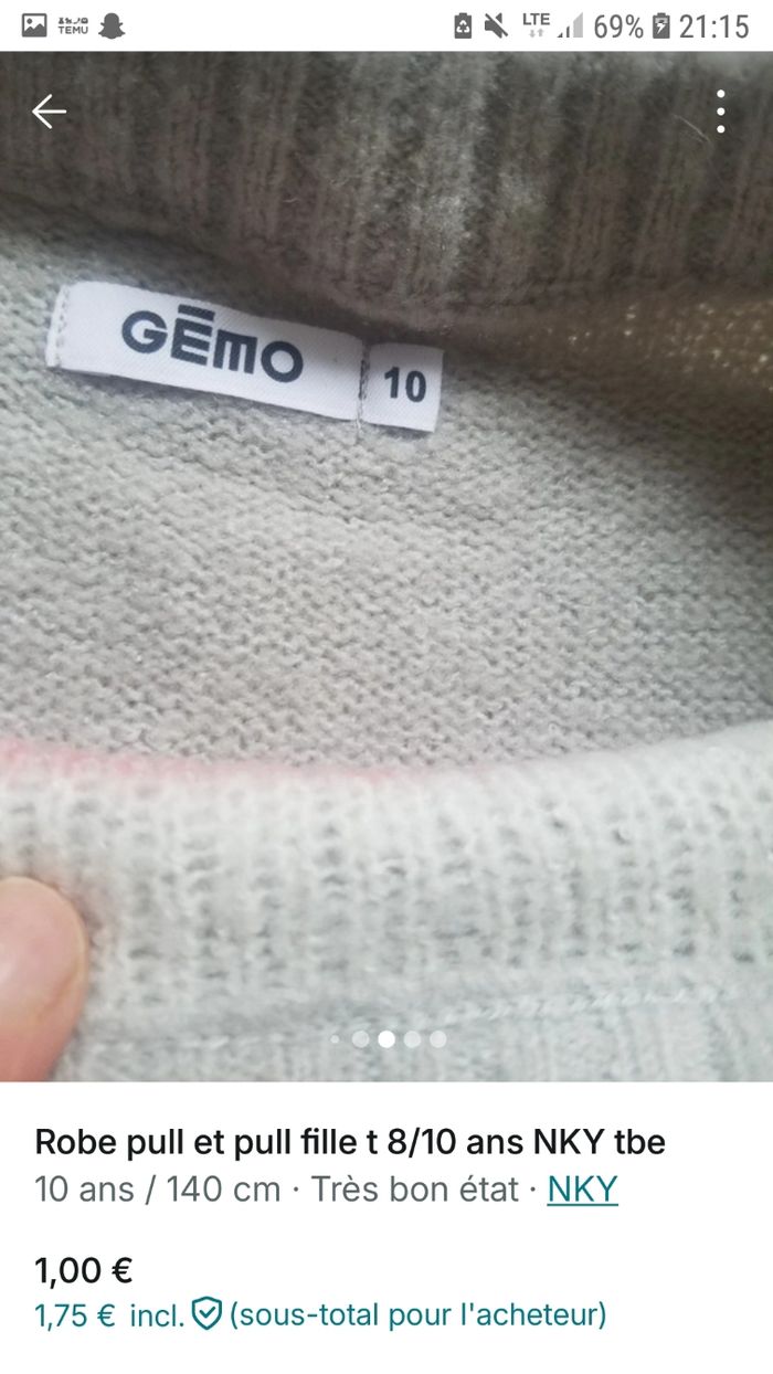 Robe pull fille et pull col roule t 10 ans tbe - photo numéro 4
