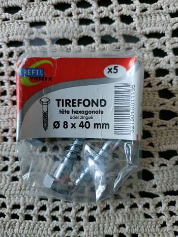 5 tirefonds tête hexagonale de 8 X 40 mm en acier zingué