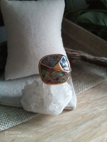 Bague acier et ormeaux abalone