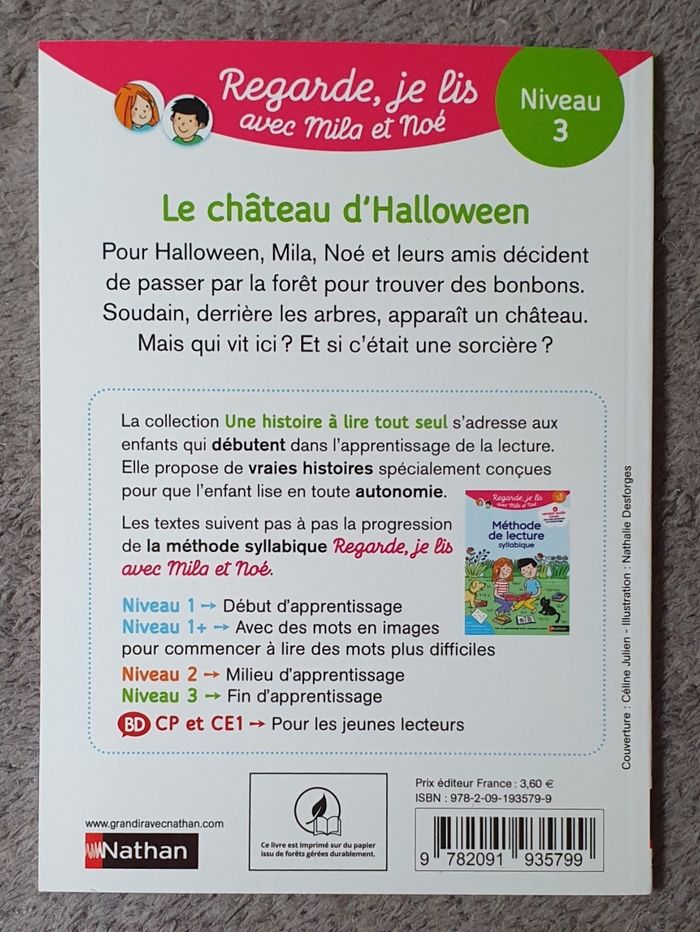 Livre "Le Château d'Halloween" - Regarde, je lis avec Mila et Noé (CP Niveau 3) / Nathan - photo numéro 2