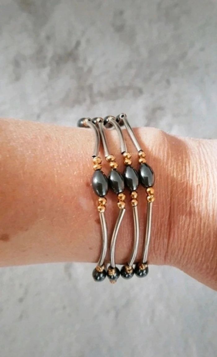 Collier ou bracelet aimanté marron noir et argenté - photo numéro 6