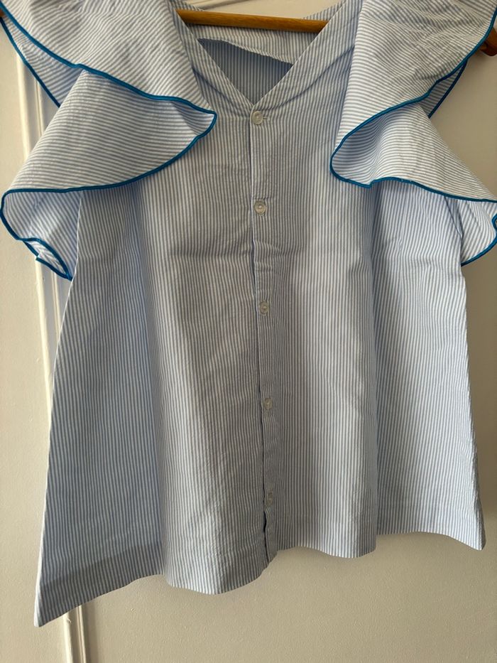 Blouse rayée bleu clair et blanc Jacadi 12 ans - photo numéro 3