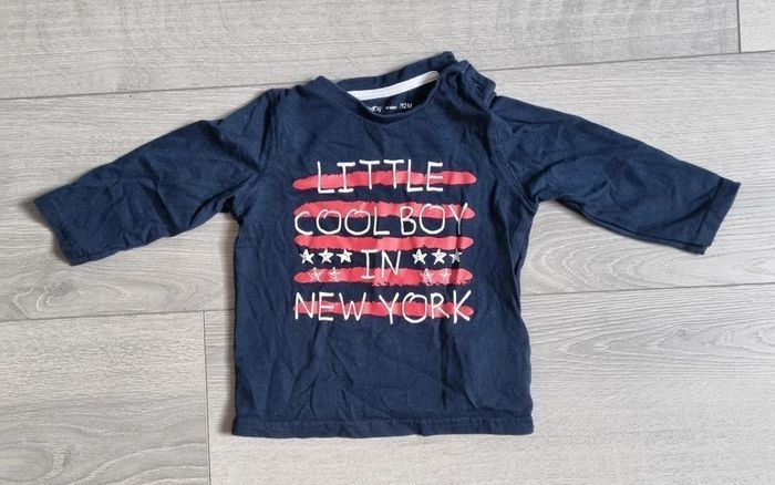 ​T-shirt manches longues GÉMO 12 mois "Little Cool Boy New York" - Bleu marine Tres Bonne Etat