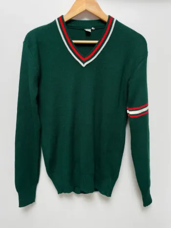 Vintage acrylic knitted V-neck pullover green made in Italy 🇮🇹