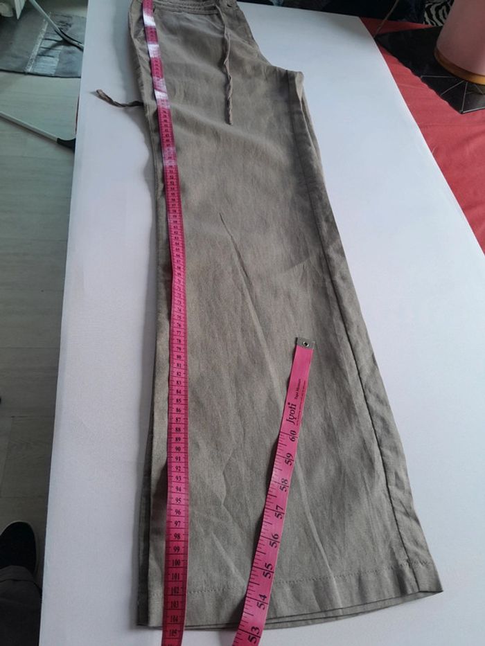 Beau pantalon large lin coton Larah createur modèle Nora taupe - photo numéro 12