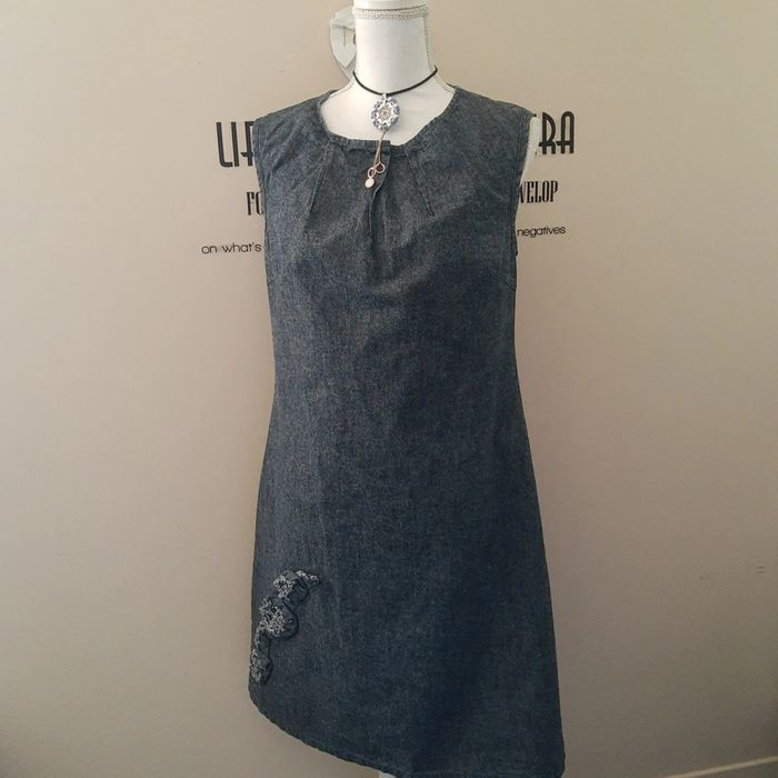 Robe mi longue denim en jean souple 100% coton couleur chambray coupe trapèze - photo numéro 5
