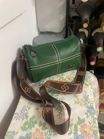 Sac Bandoulière Chic Brodé en cuir vert neuf
