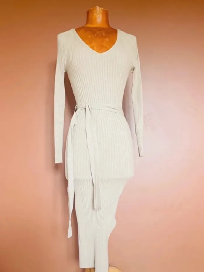 Robe beige maille côtelée - photo numéro 3