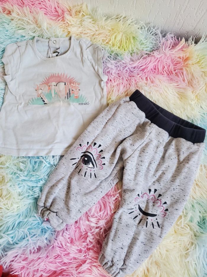 🌴 Ensemble fille marque kenzo t-shirt et pantalon réversible taille 12 mois - photo numéro 5