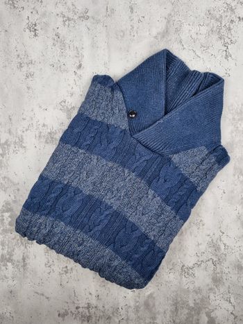 Pull col châle Tommy Hilfiger – Bleu & Gris – Taille L Hommes (mesures en photos)