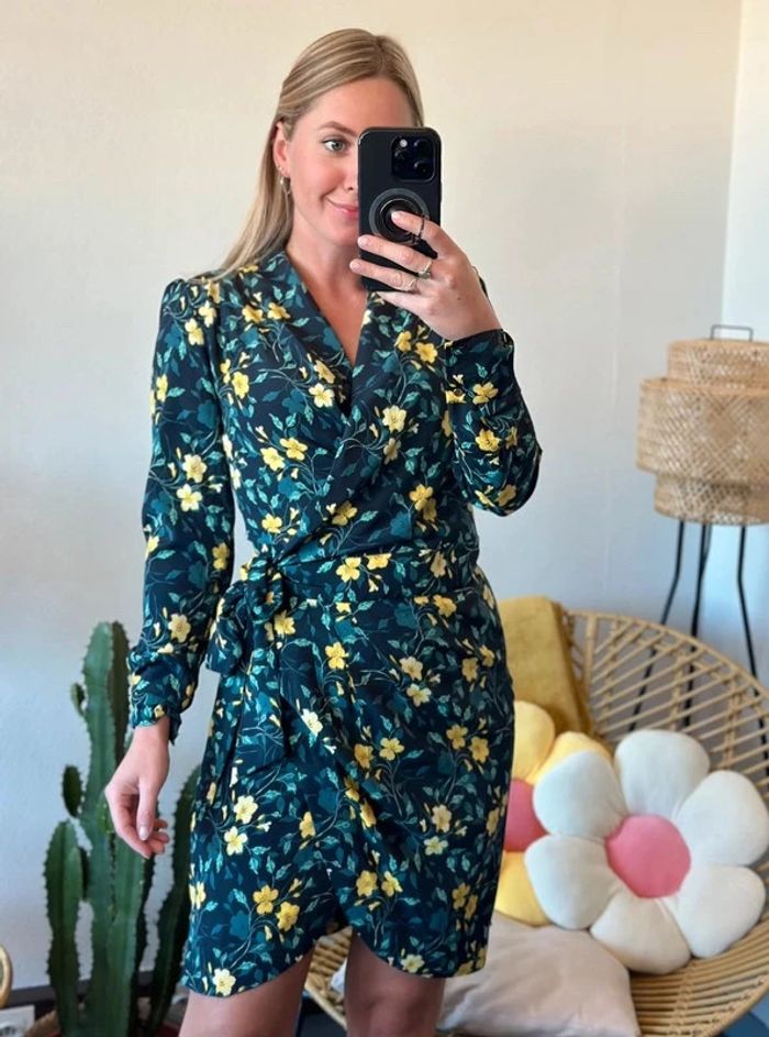 Robe verte portefeuille à motifs fleuris, taille 34 - Morgan