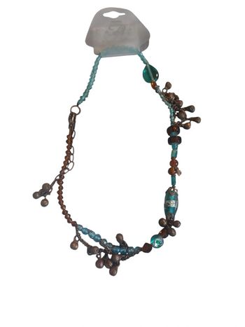 Colliers cœur métal perle potes aqua/choco neuf