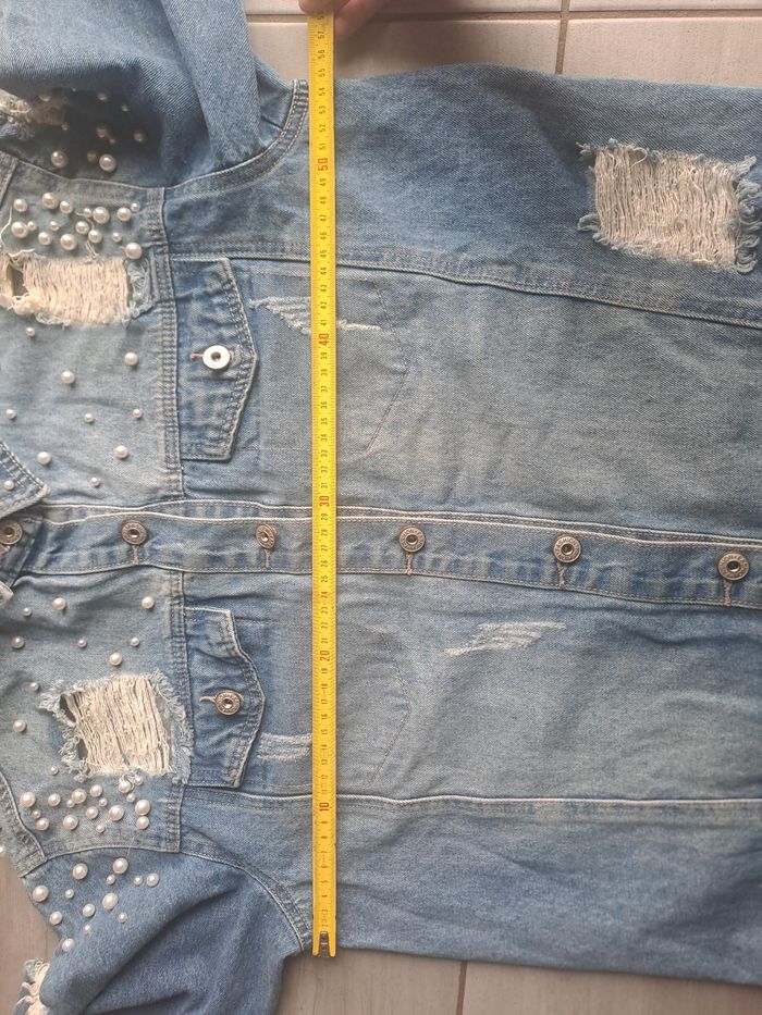 Veste en jean Destroy avec perle Rose Player - photo numéro 6