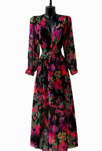 Robe longue noire multicolore 