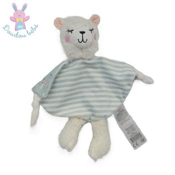 Doudou plat Lama blanc bleu vert rayé TOM & KIDDY