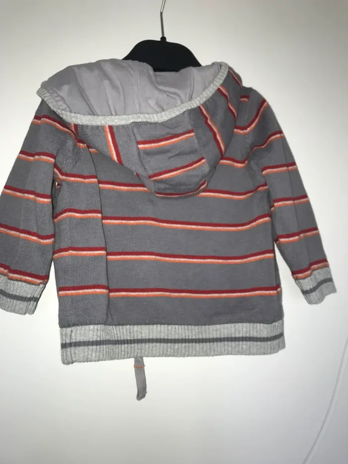 gilet zippé garçon 12 mois cadet rousselle avec capuche gris à rayures - photo numéro 6