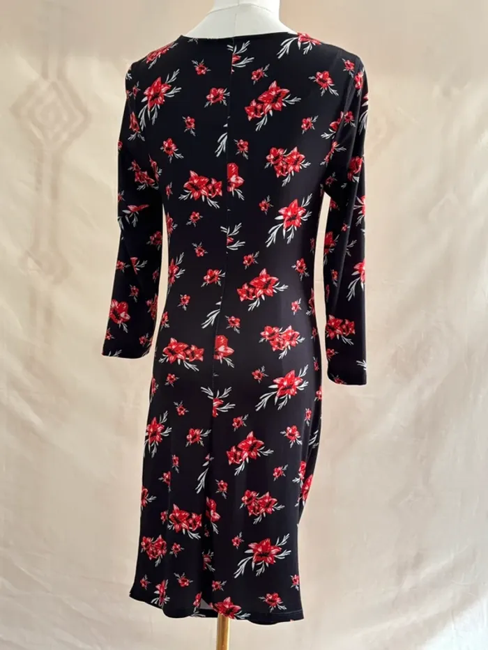 Robe moulante noire fleurie Sfera – taille S – manches longues, imprimé rouge romantique - photo numéro 6
