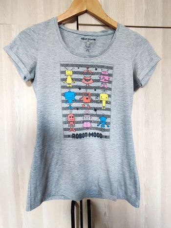 T Shirt gris imprimé robots pailletés t 34 Cache Cache