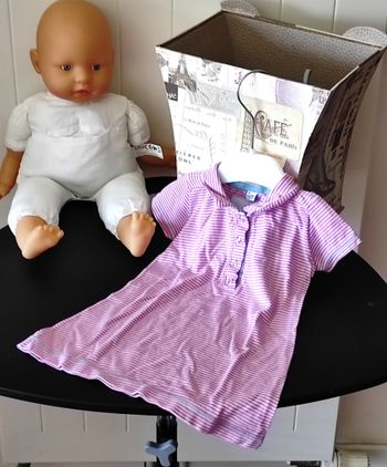 Jolie robe bébé fille à rayures blanc/rose 6 mois