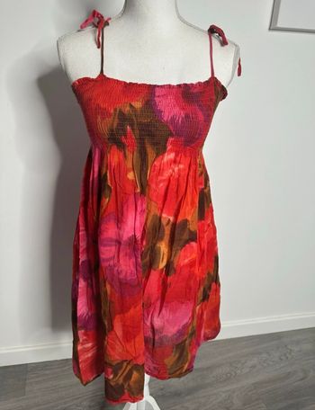 Robe à fleurs rose rouge tie and dye Vintage T38 M