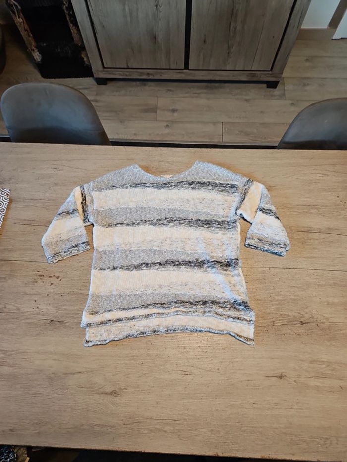 Pull gris clair/beige/blanc à manches courtes, Esprit, taille M