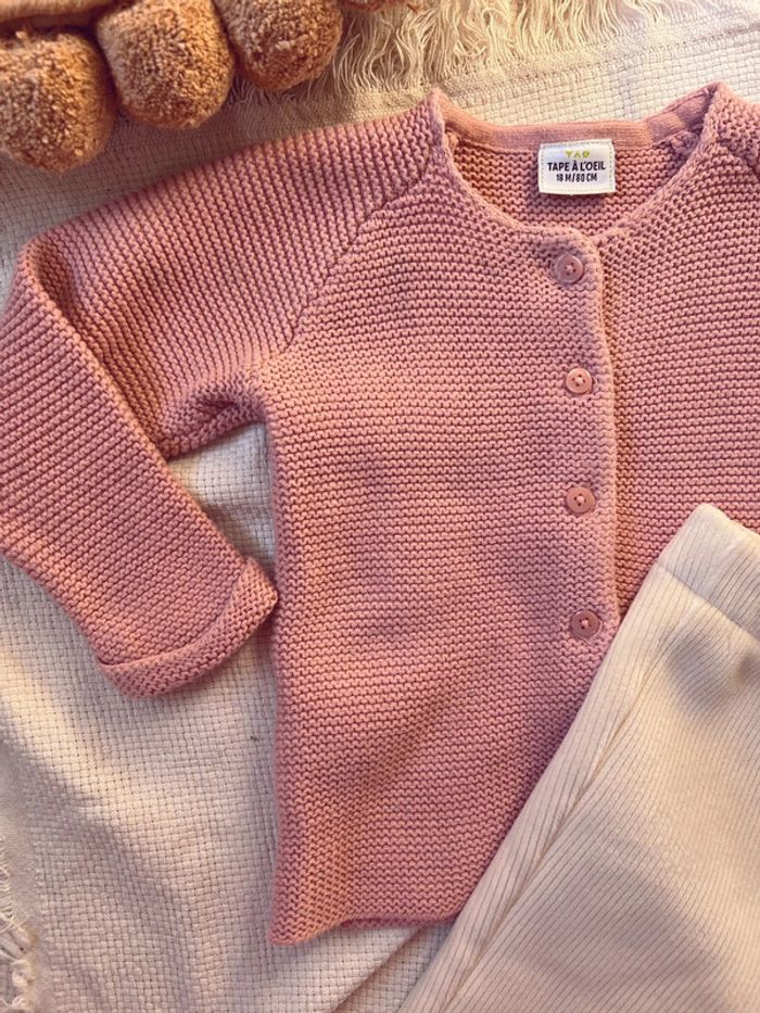 Ensemble gilet maille rose tape à l’œil tao pantalon velours côtelé gemo 18 mois - photo numéro 4