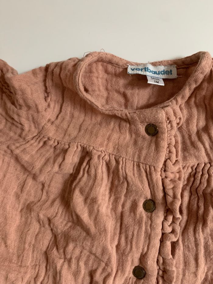 Ensemble 2 pièces vieux rose gaze de coton vertbaudet 1 mois tbe - photo numéro 5