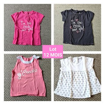 Lot de 4 hauts fille manches courtes - 12 mois